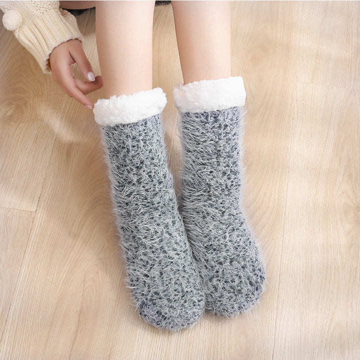 Sherpa-Lined Slipper Socks with Non-Slip Silicone Grippers