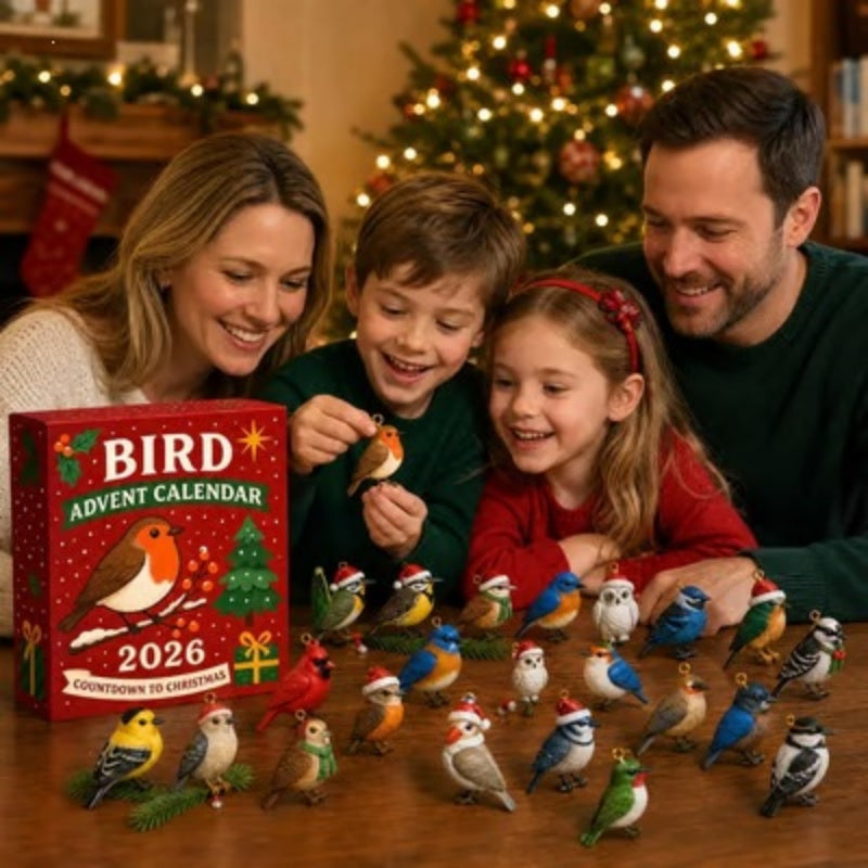Advent calendar box with acrylic bird ornaments