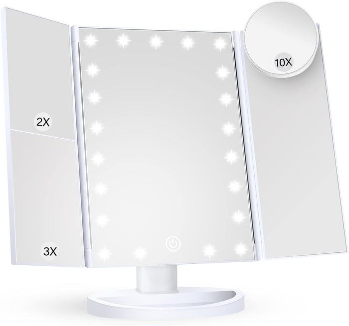 Hendrano™ Tri-Fold LED Makeup Mirror with 10x Magnification and Tray