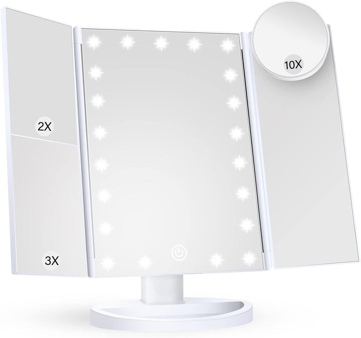 Hendrano™ Tri-Fold LED Makeup Mirror with 10x Magnification and Tray