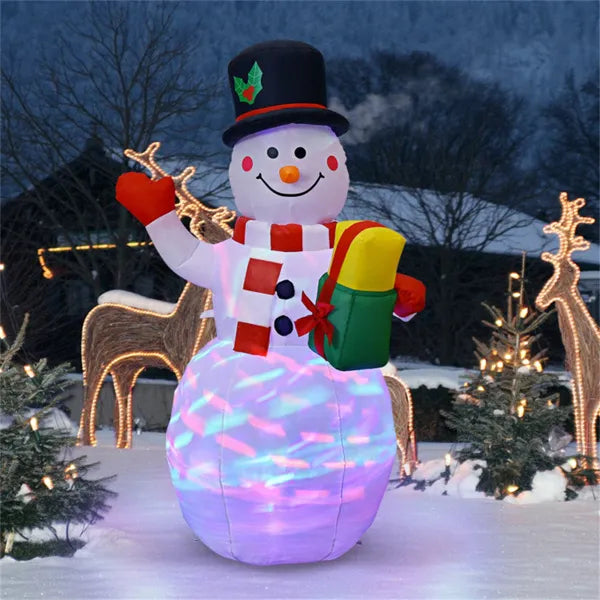 Hendrano 5 ft Inflatable Snowman with Gift Box and Color LED