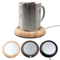 Wood look USB coaster warmer with mug