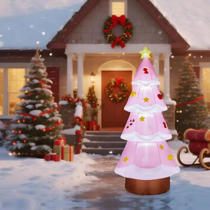 Hendrano 7 ft Inflatable Pink Christmas Tree with Ornaments
