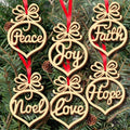 Hendrano™ Wooden Word Christmas Ornaments – Set of 6 With Ribbons