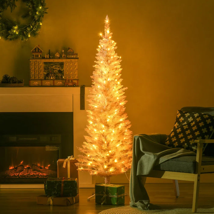 Hendrano 5 ft Pre-Lit Pink Pencil Christmas Tree with 110 Warm LEDs