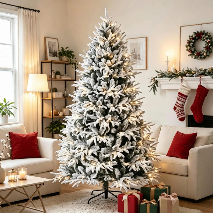 Hendrano 7 ft Flocked Christmas Tree with 350 LEDs and 2,679 Tips