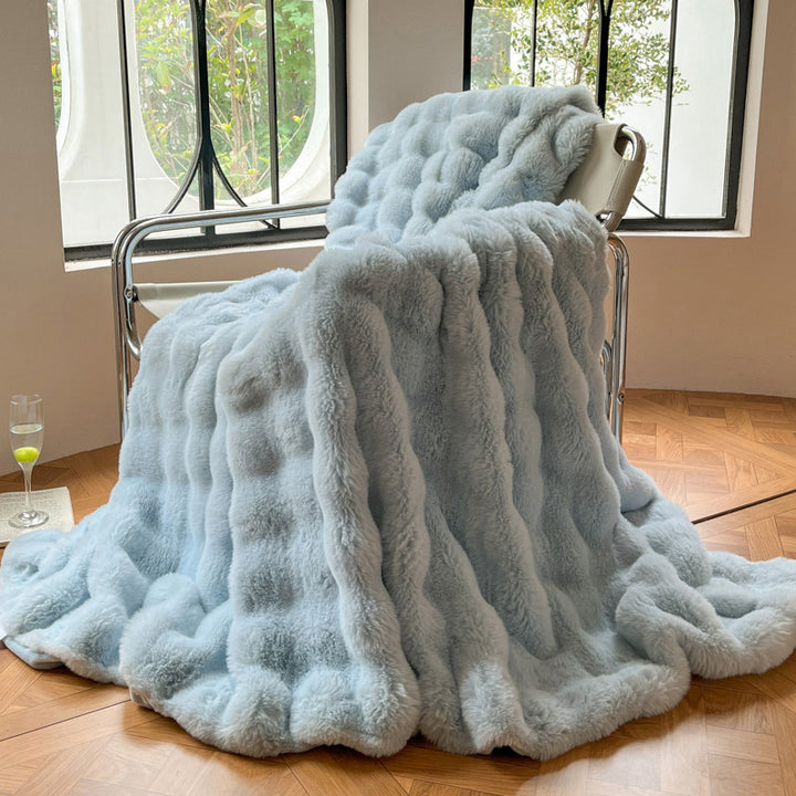 Plush bubble texture faux fur blanket