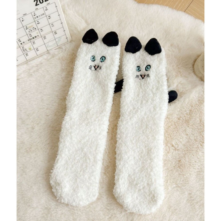 Fluffy cat socks with 3D ears