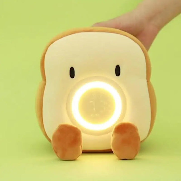 Toast Plush Alarm Clock with Dimmable Night Light and Phone Stand