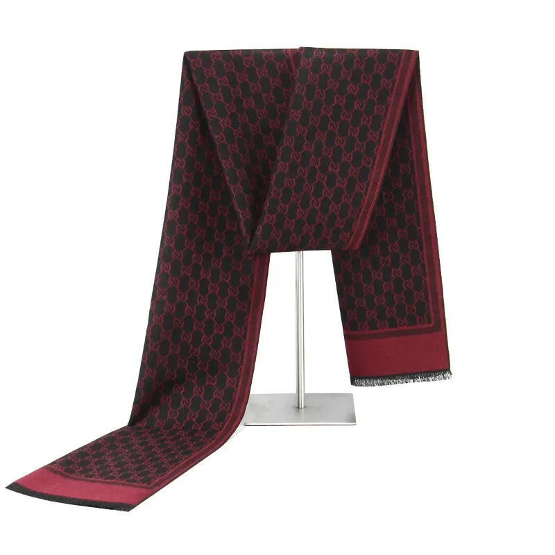 Hendrano™ Wool Blend Winter Scarf with Letter Print and Fringe Trim