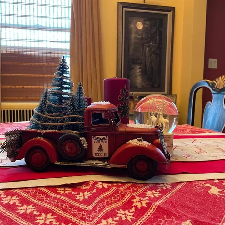 Red Farm Truck Christmas Decoration with Lighted Trees