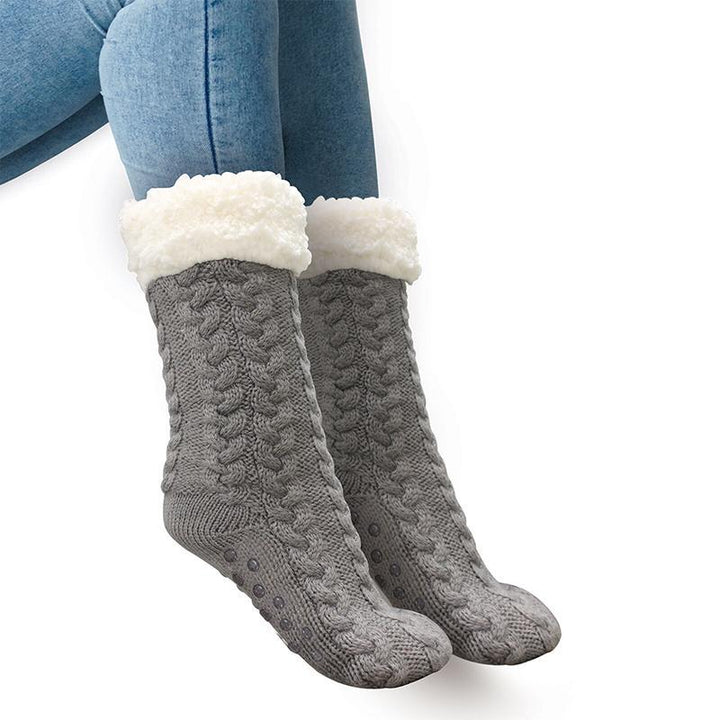 Thick Fleece-Lined Slipper Socks with Non-Slip Bottoms
