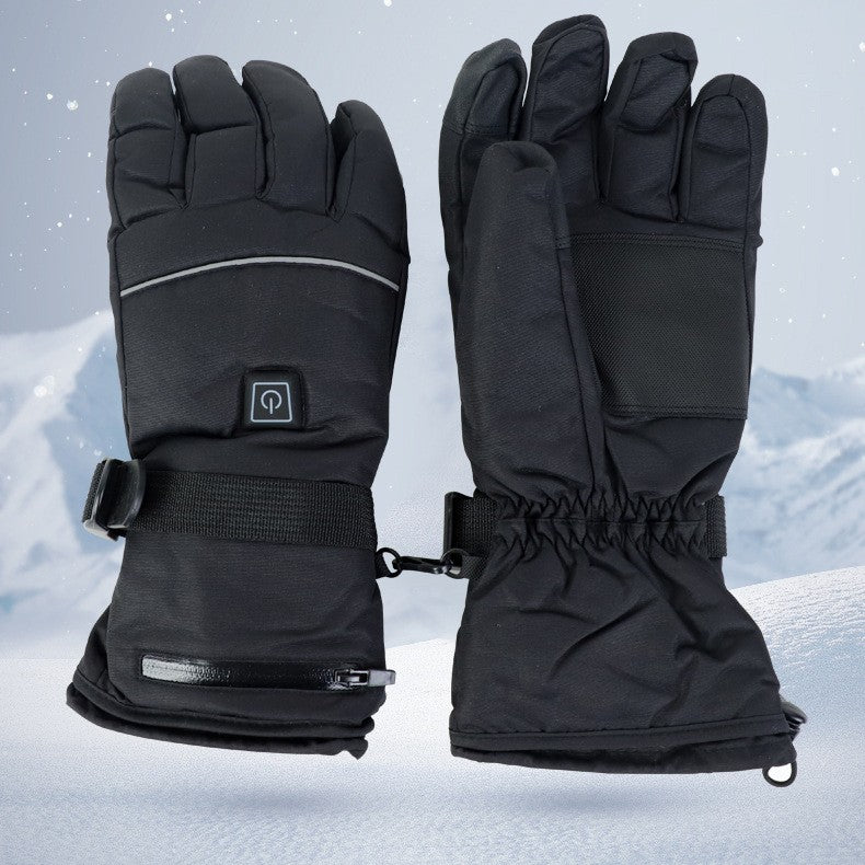 Black heated ski gloves with battery pack
