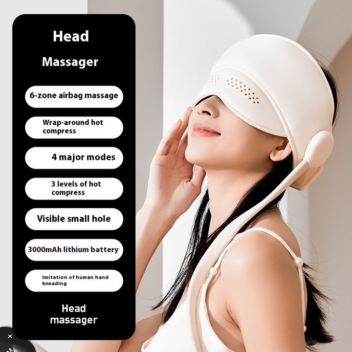 Person wearing a hooded head and eye massager