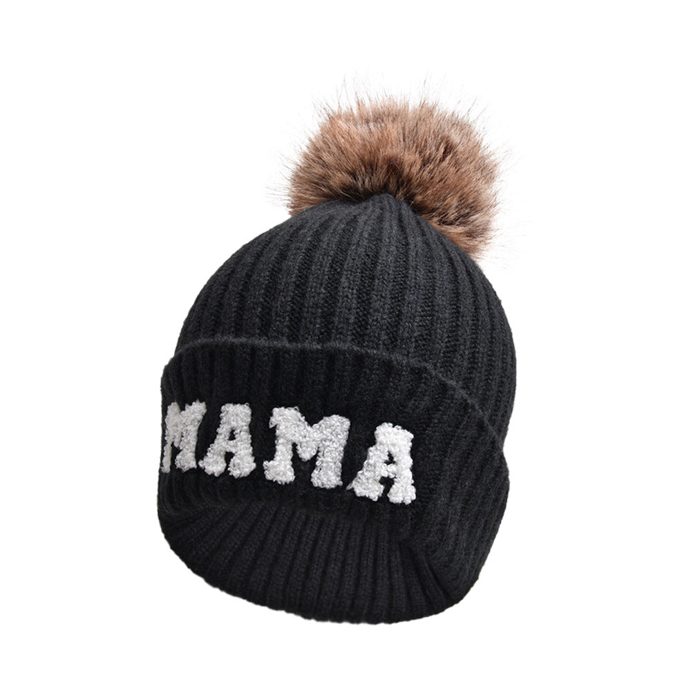 MAMA and MINI pompom beanie set