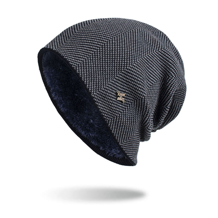 Gray slouchy knit beanie with fleece lining