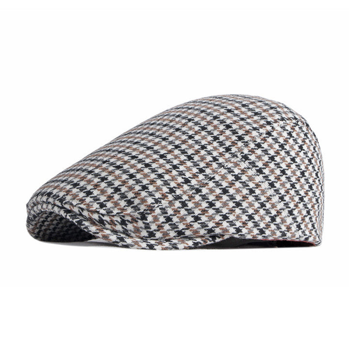 Khaki houndstooth flat cap