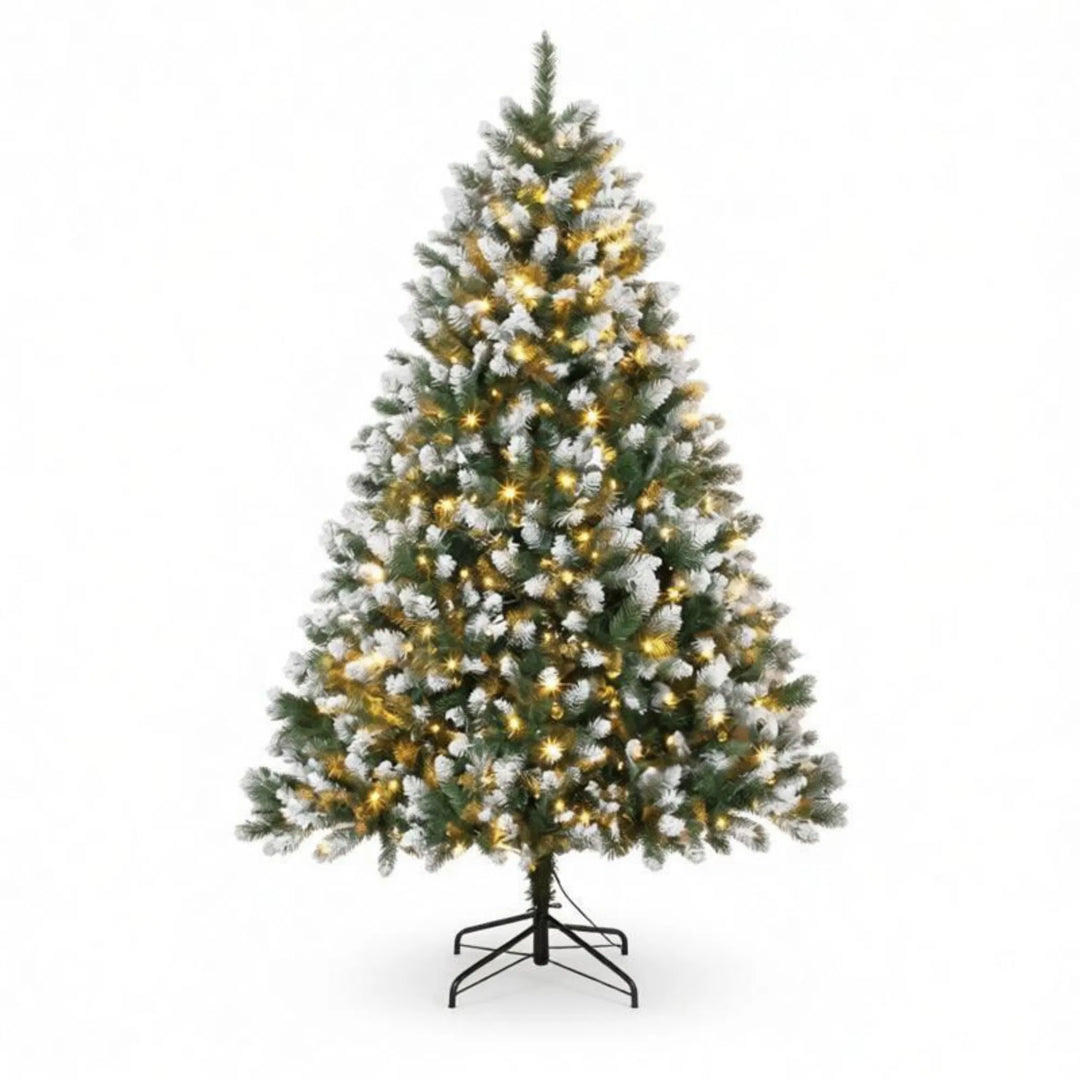 Snow tipped pre-lit Christmas tree with remote
