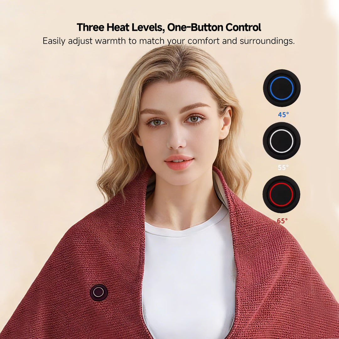 Hendrano™ Hooded USB Heated Shawl with Zipper and 3 Heat Settings