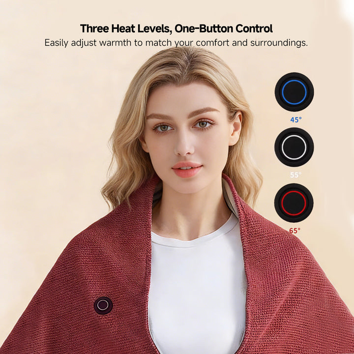 Hendrano™ Hooded USB Heated Shawl with Zipper and 3 Heat Settings