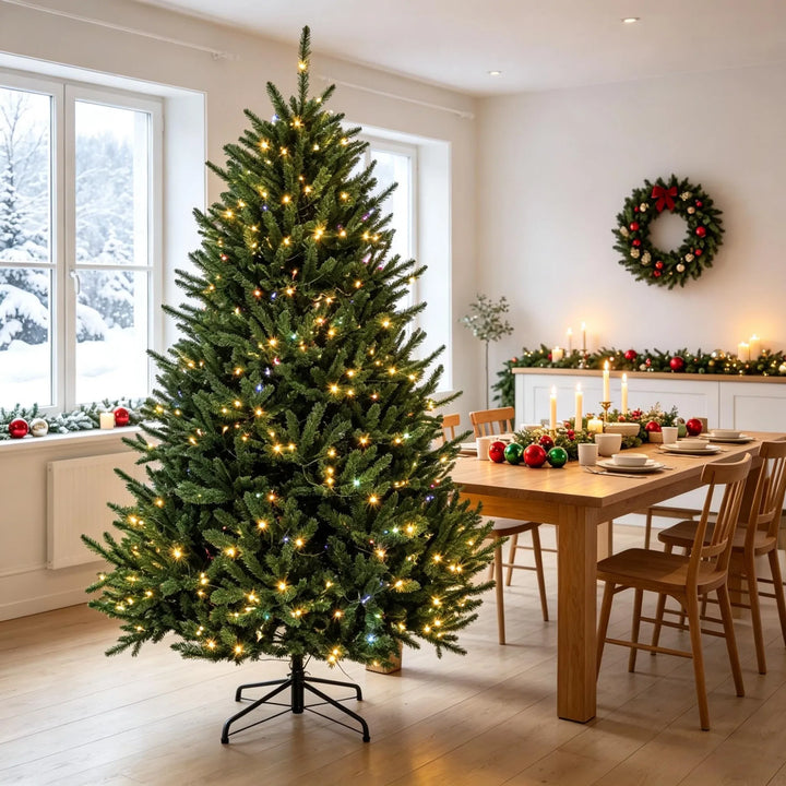 Full green Christmas tree with dual color lights