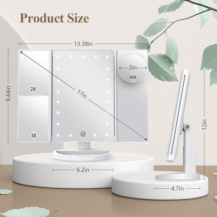 Hendrano™ Tri-Fold LED Makeup Mirror with 10x Magnification and Tray