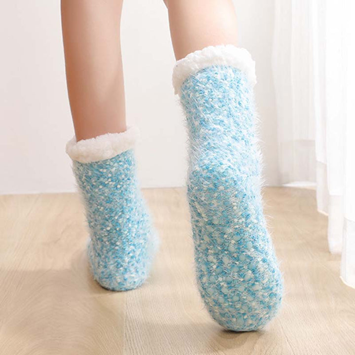 Sherpa-Lined Slipper Socks with Non-Slip Silicone Grippers