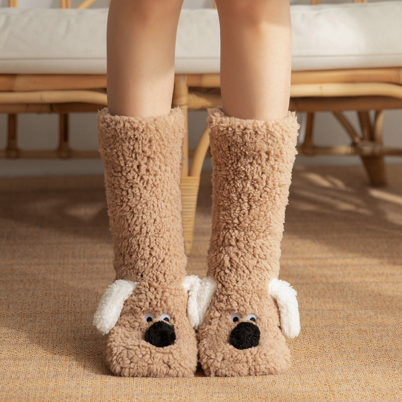 Plush cartoon dog slipper socks