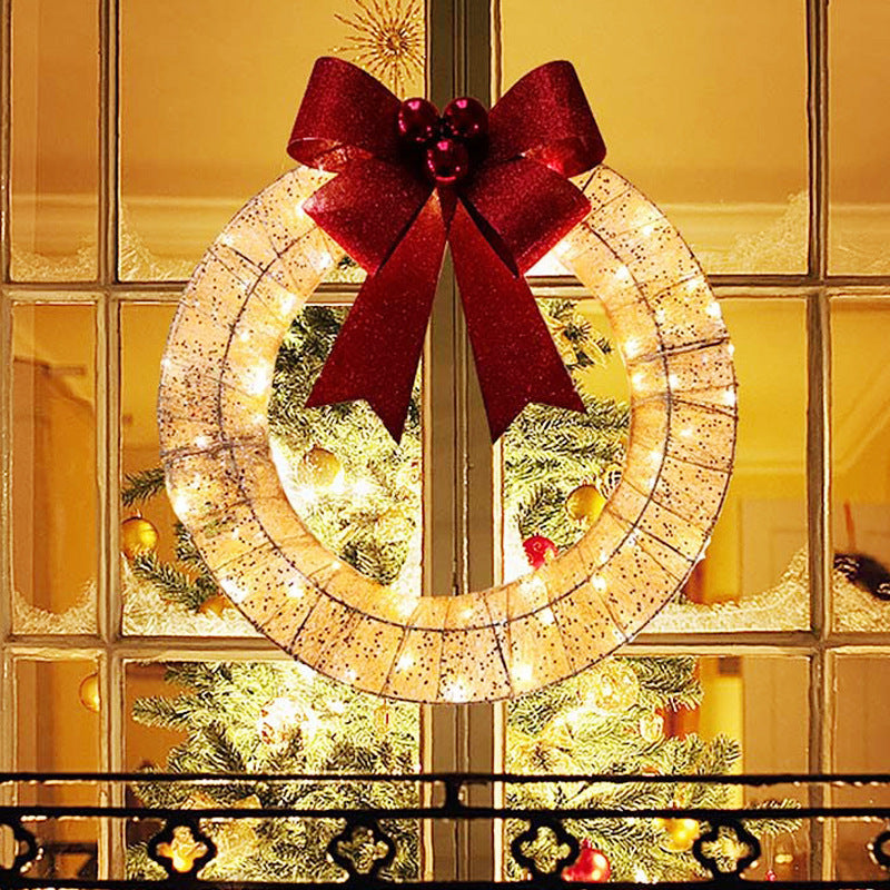 Lighted Christmas Wreath with Big Bow and Warm LED Lights, 20 in