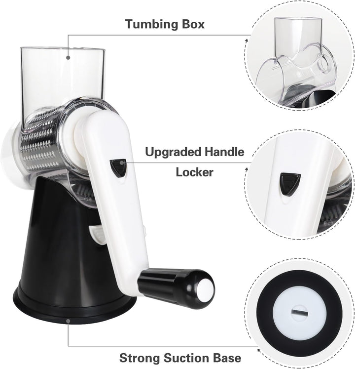 Rotary Cheese and Vegetable Grater with Suction Base