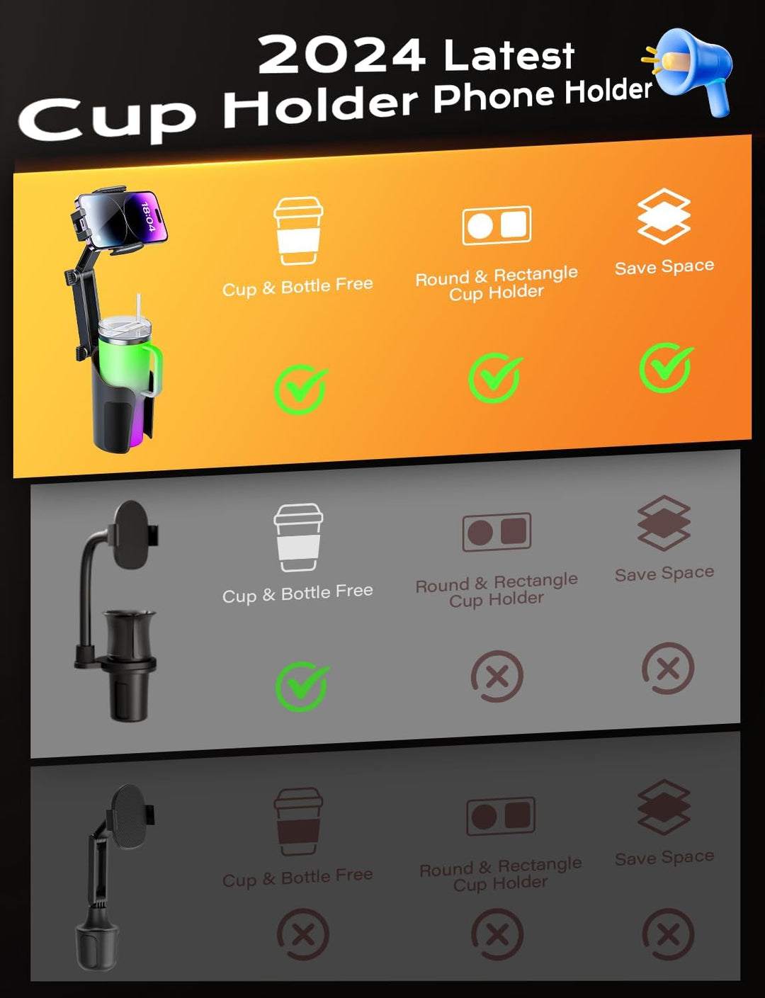 Cup Holder Phone Mount for Car with Adjustable Height