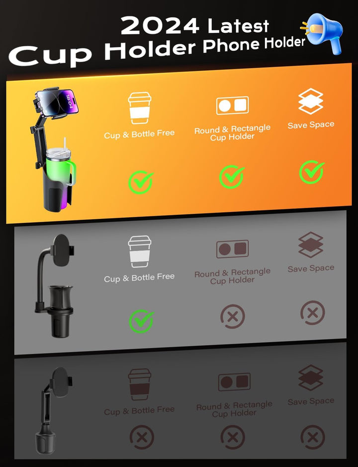 Cup Holder Phone Mount for Car with Adjustable Height