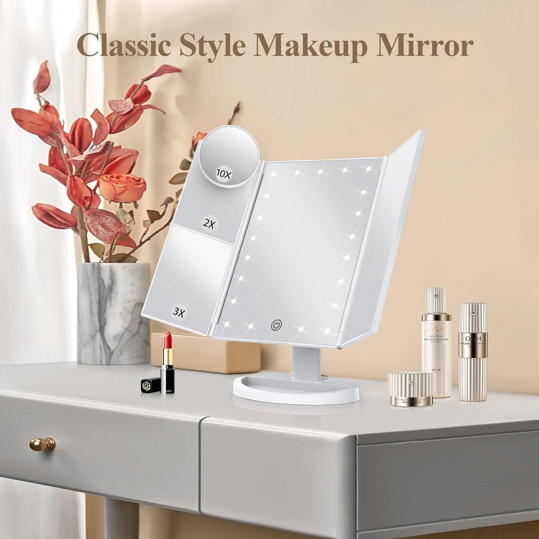 Hendrano™ Tri-Fold LED Makeup Mirror with 10x Magnification and Tray