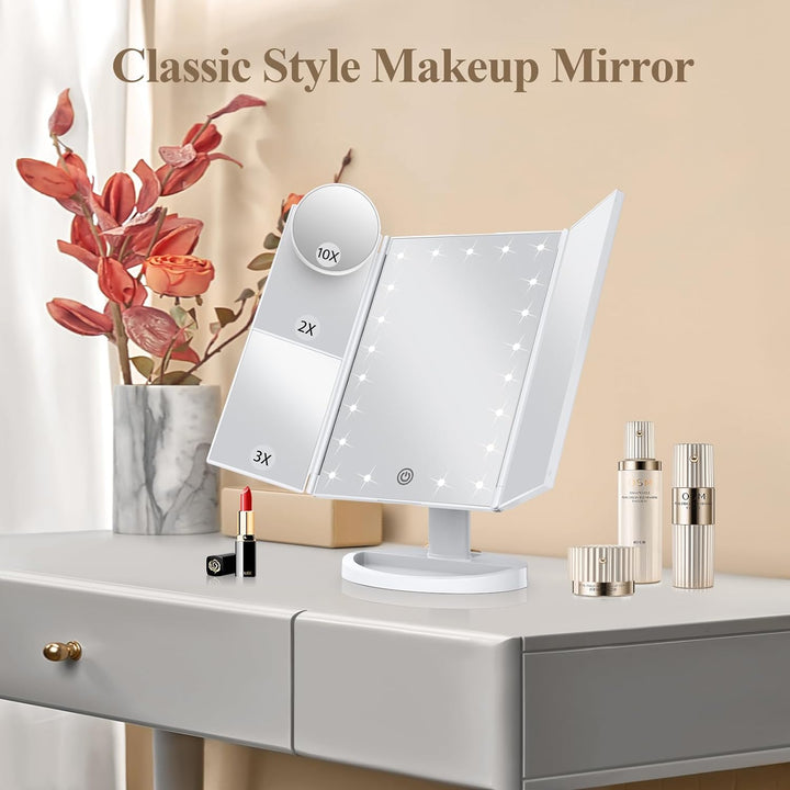 Hendrano™ Tri-Fold LED Makeup Mirror with 10x Magnification and Tray