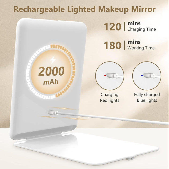 Rechargeable Lighted Travel Makeup Mirror with 10X Magnification