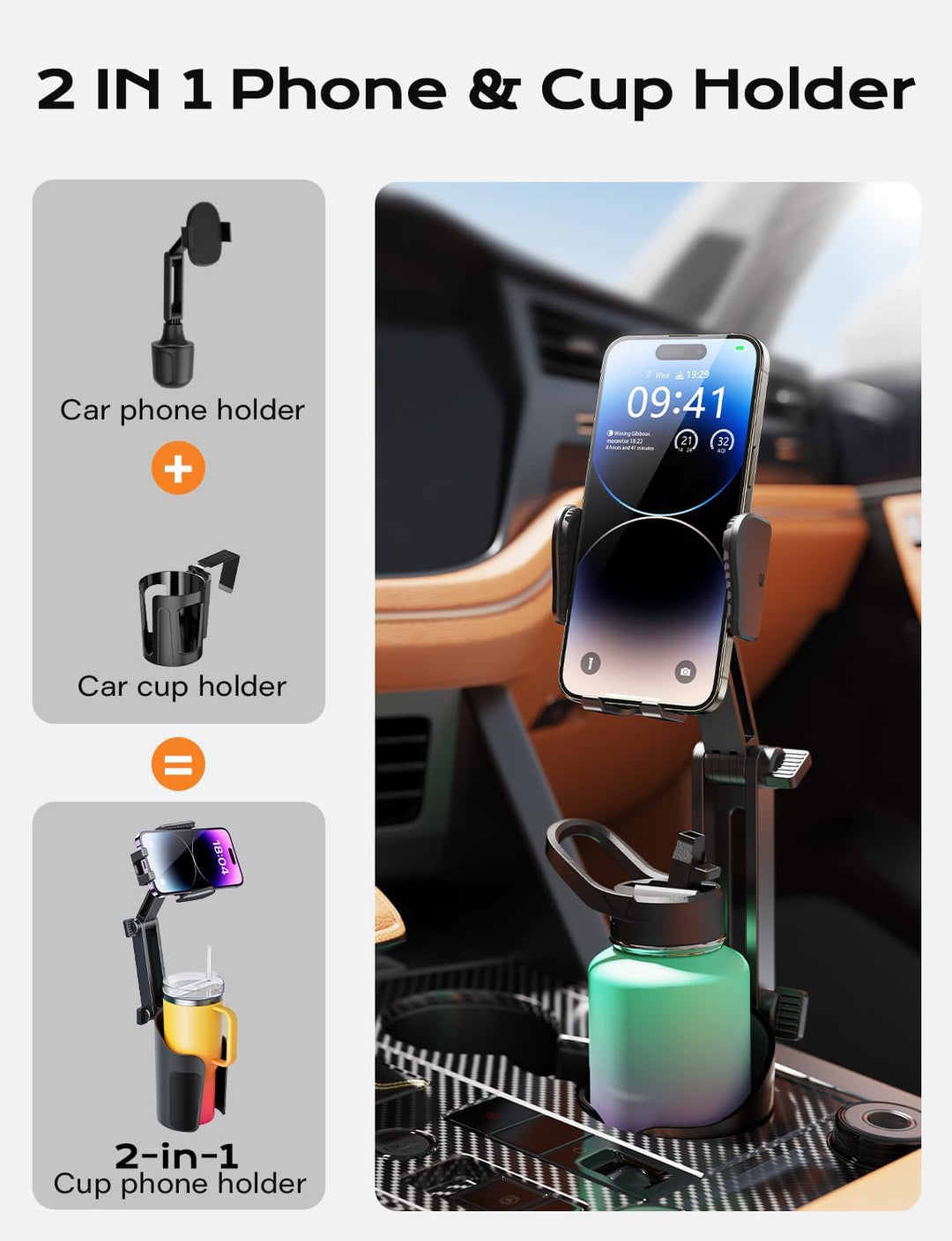 Cup Holder Phone Mount for Car with Adjustable Height