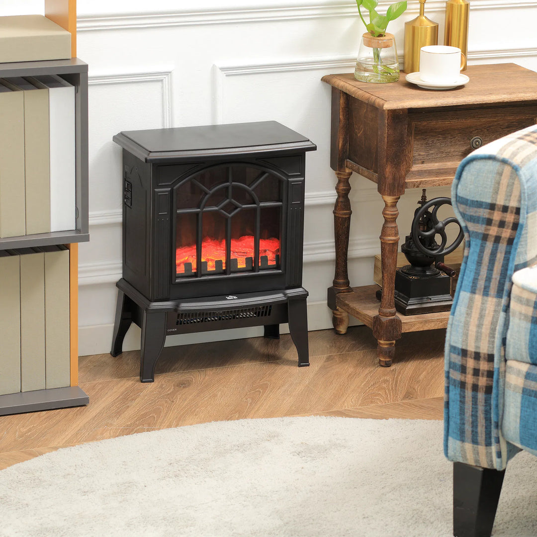 Compact black electric stove with arched glass window