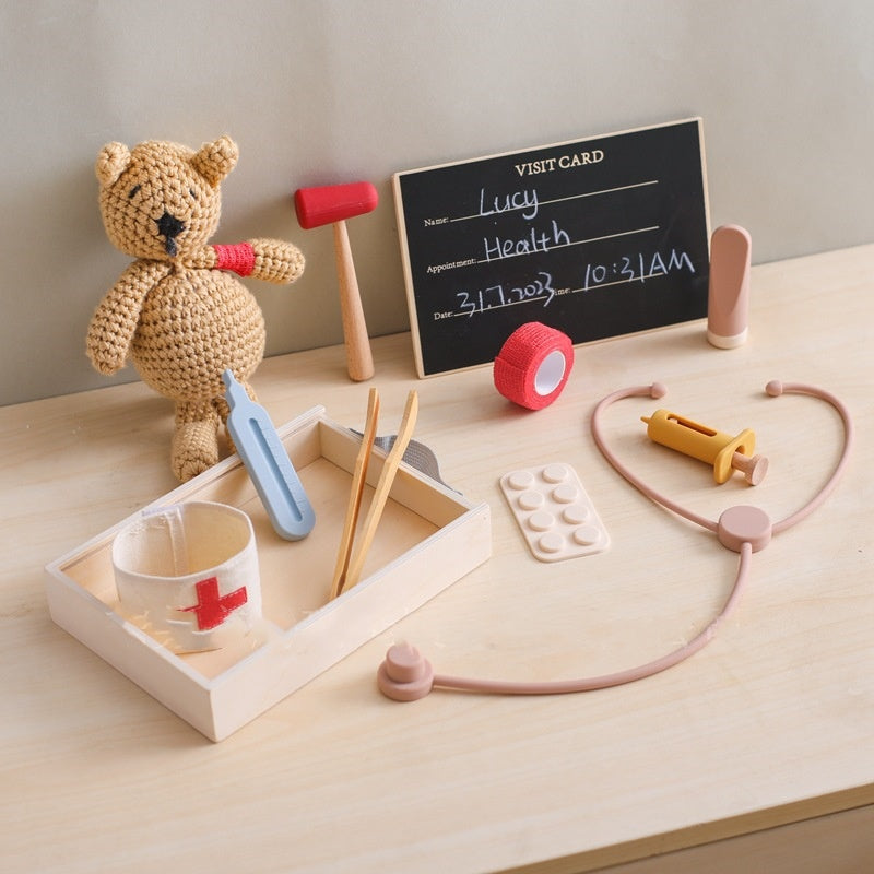 Wooden kids doctor kit with stethoscope