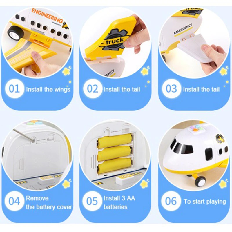 XL Airplane Toy Set with Cars, Crane and Road Signs, 20 Pieces