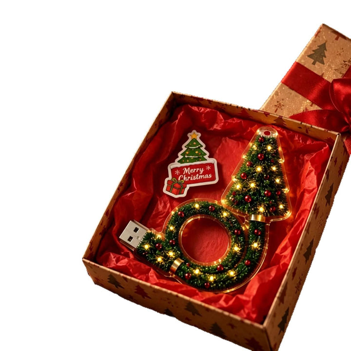 Glowing mini Christmas wreath lamp projecting patterns