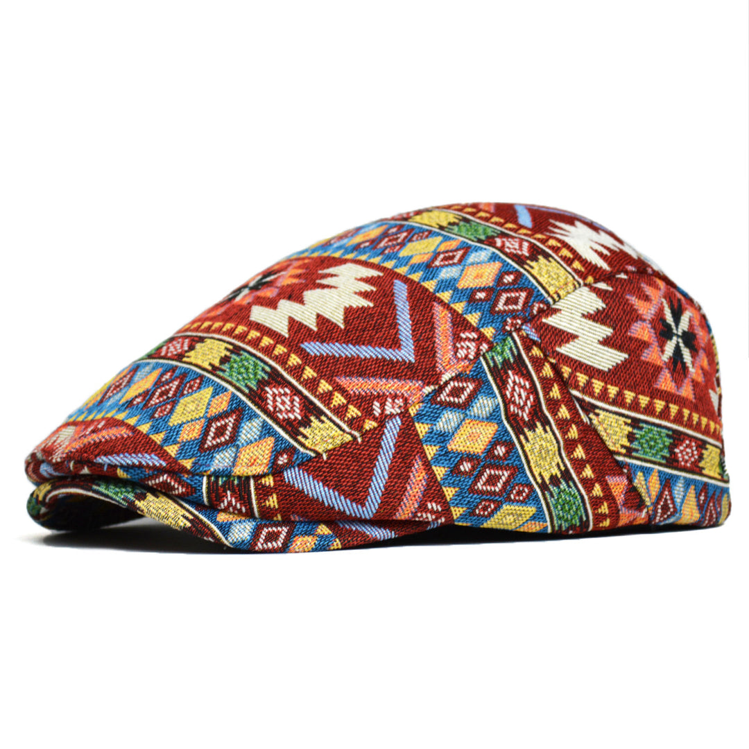 Flat cap with colorful jacquard pattern