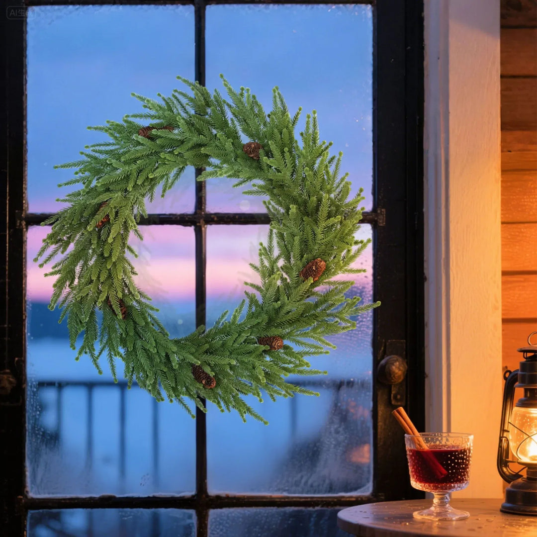 Norfolk pine Christmas wreath with pine cones