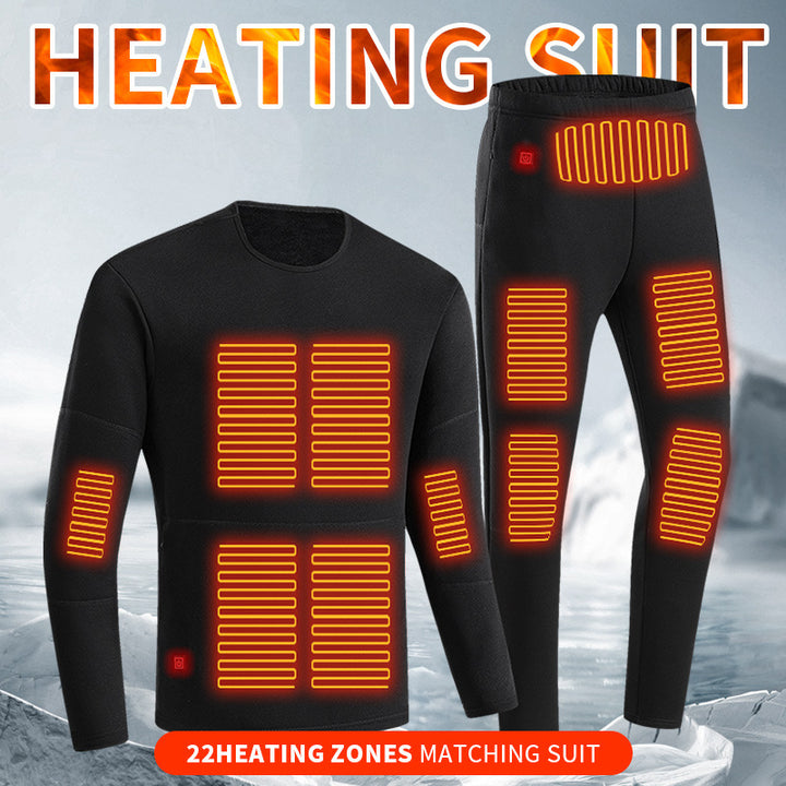 Black heated thermal underwear set with USB cable