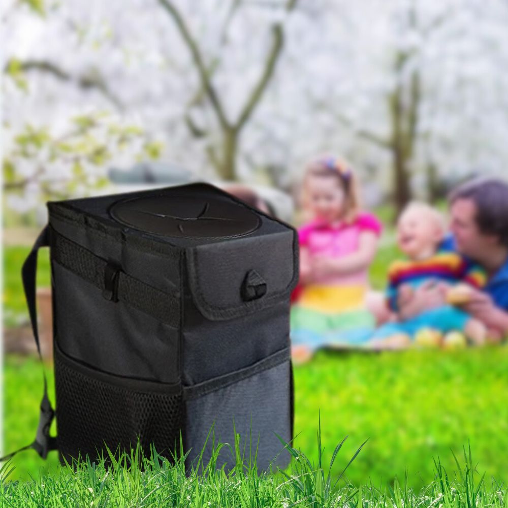 Hendrano™ Hanging Waterproof Car Trash Can with Lid and Storage Pockets