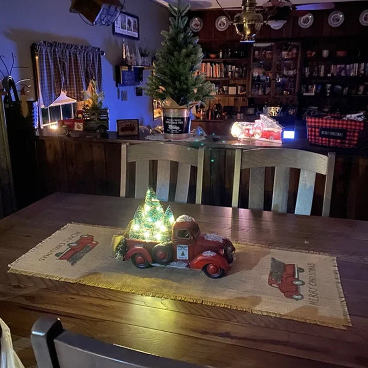 Red Farm Truck Christmas Decoration with Lighted Trees