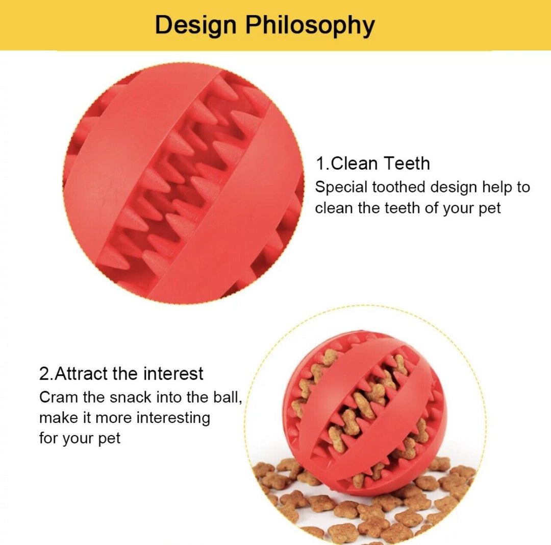 Tough Rubber Treat Ball for Dogs and Cats, Chew and Fetch Toy