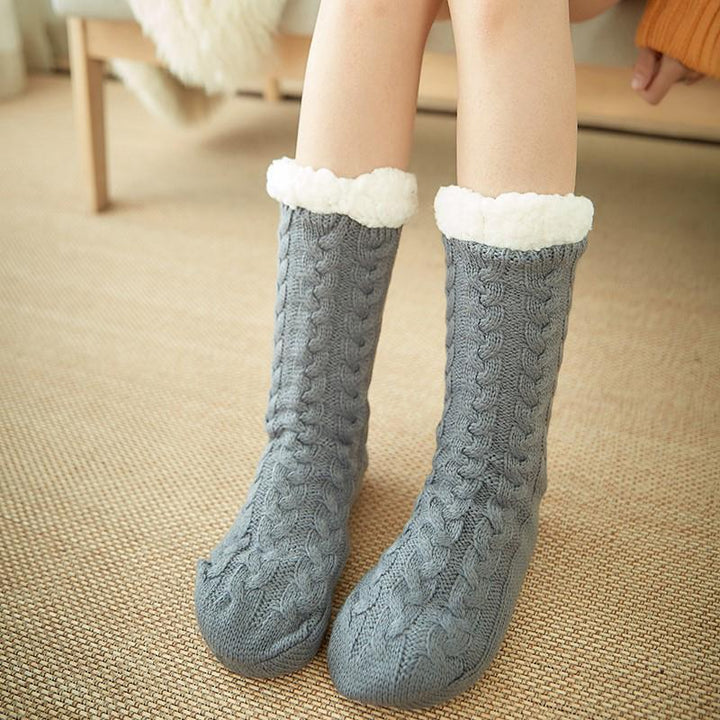 Thick Fleece-Lined Slipper Socks with Non-Slip Bottoms