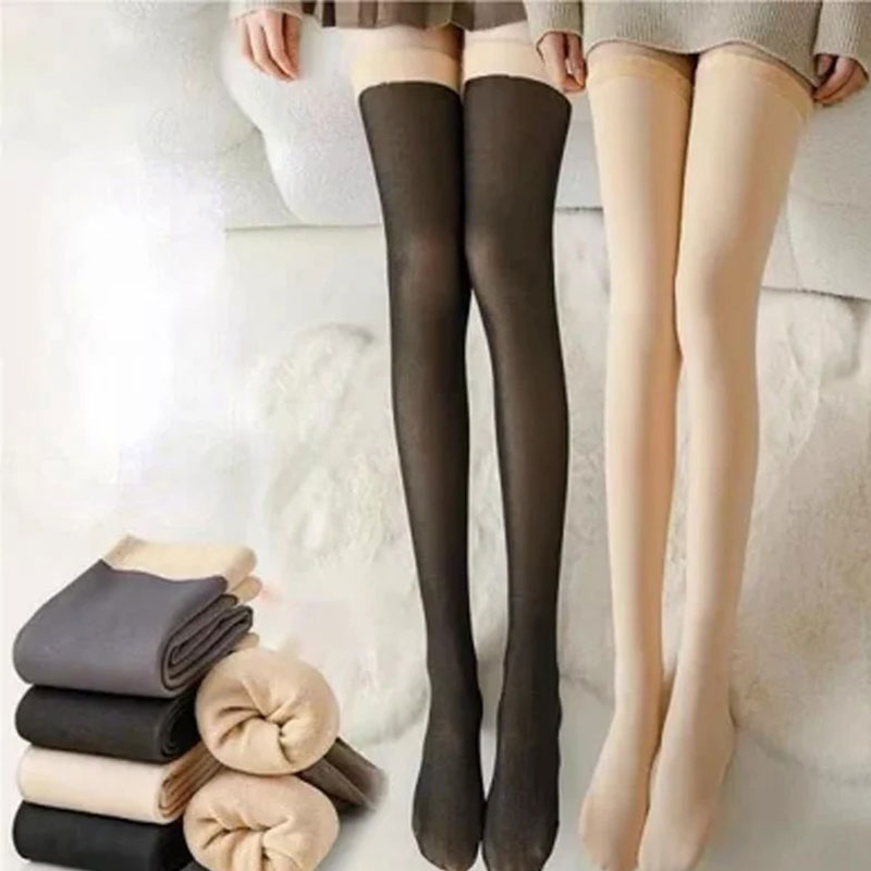 Thick Fleece-Lined Thigh-High Socks That Stay Up