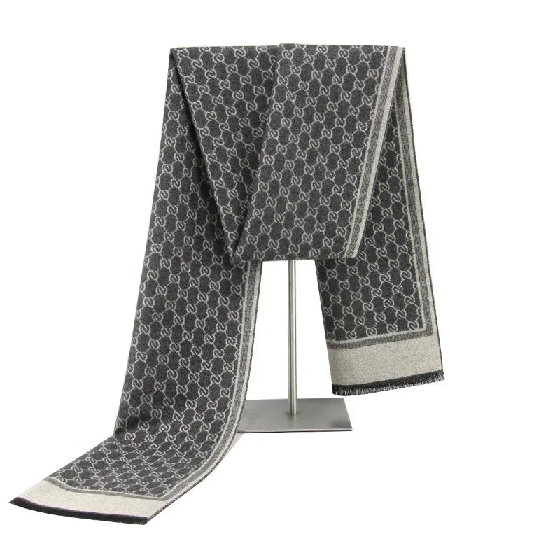 Hendrano™ Wool Blend Winter Scarf with Letter Print and Fringe Trim