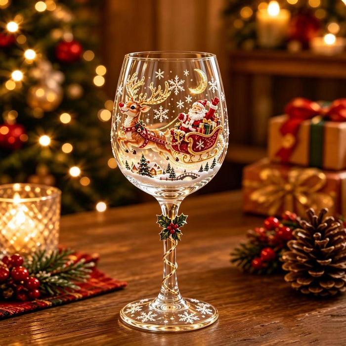 Hendrano Christmas Wine Glass with Festive Decorated Stem
